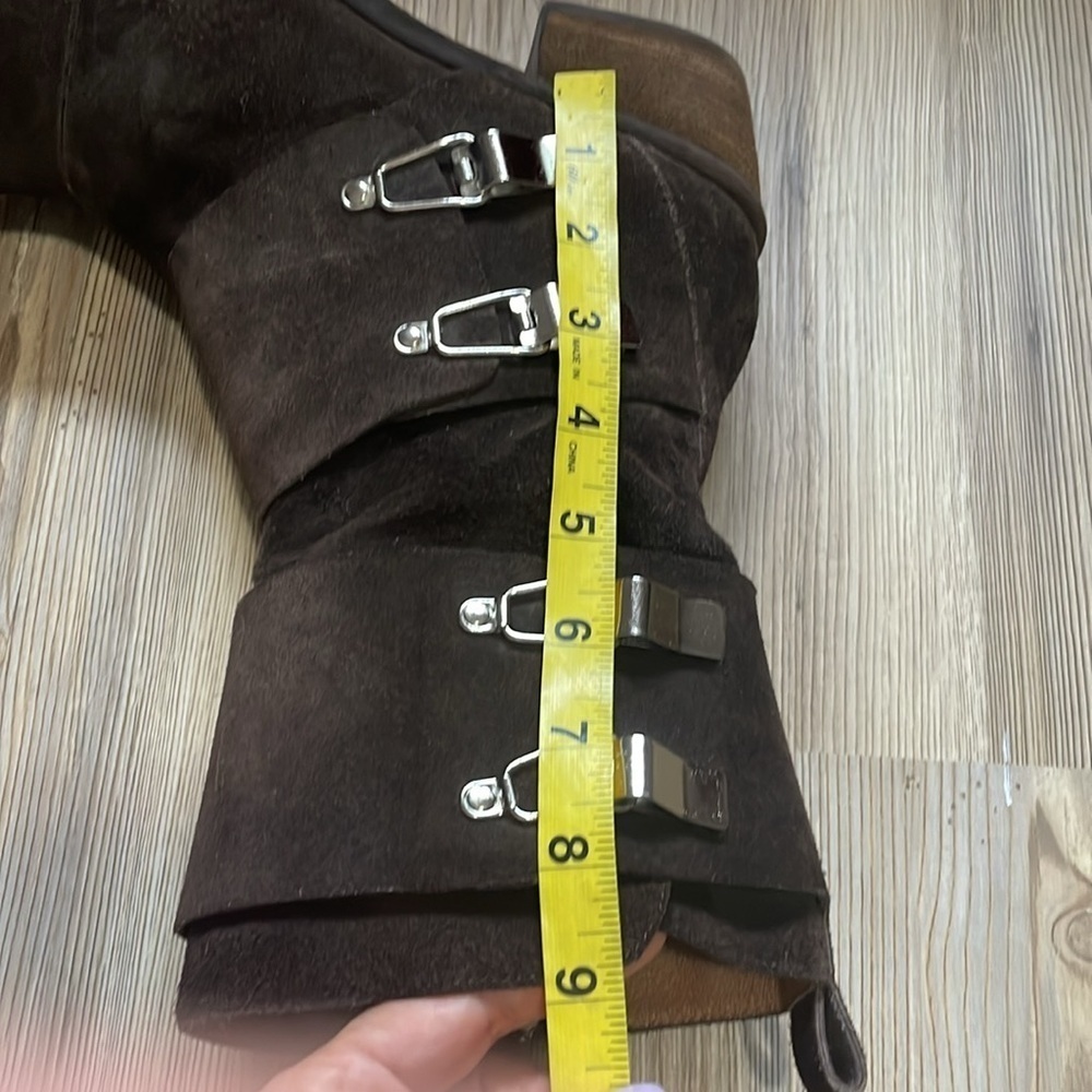 Donald Pliner Dorria Boots Mid-Calf Brown Suede Womens 9.5 Silver Buckles - Picture 6 of 10